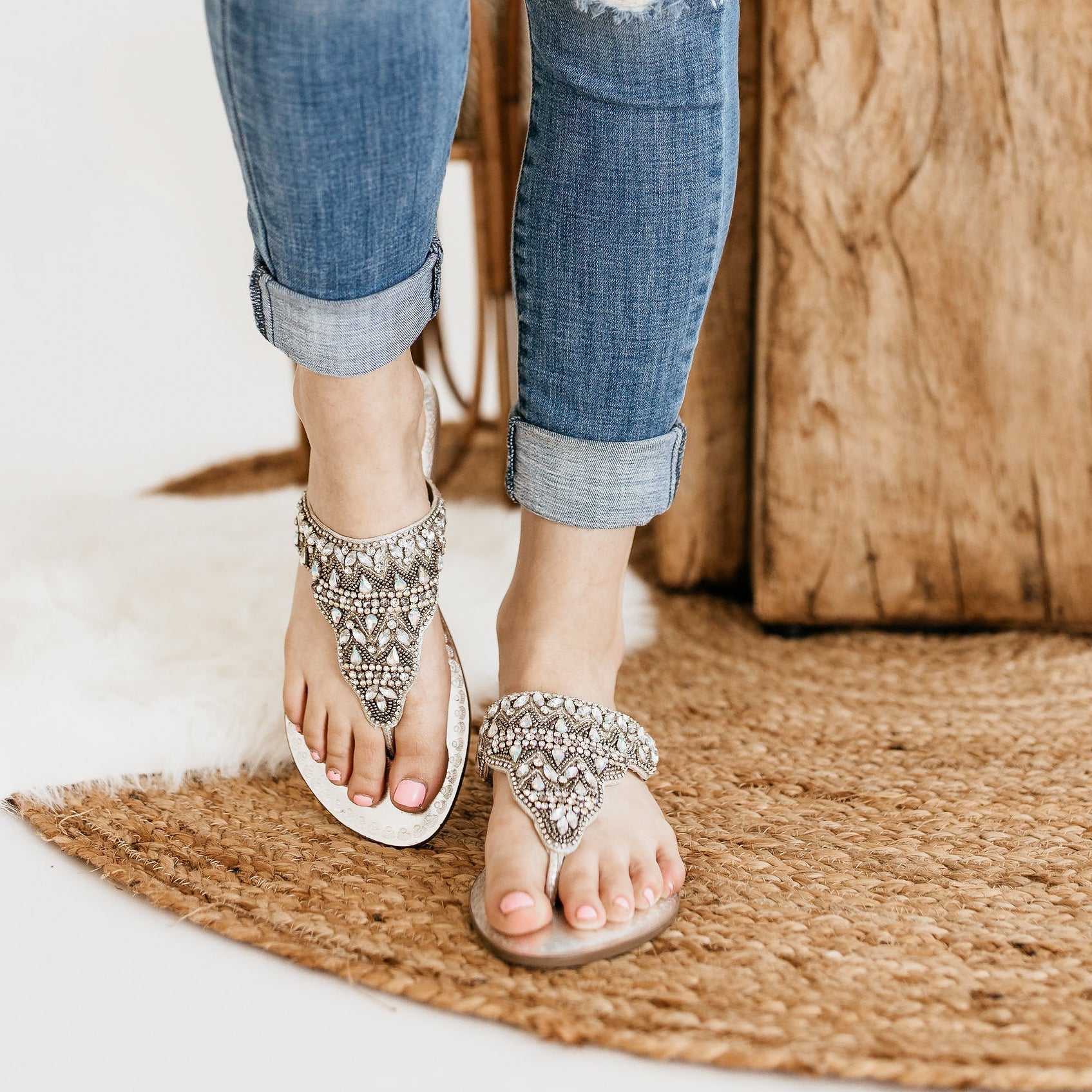 Loving U Silver Jeweled Sandals Leather Upper For Brides Naughty Monkey